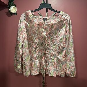 Talbots Pink Floral Blouse with Ruffle Detail